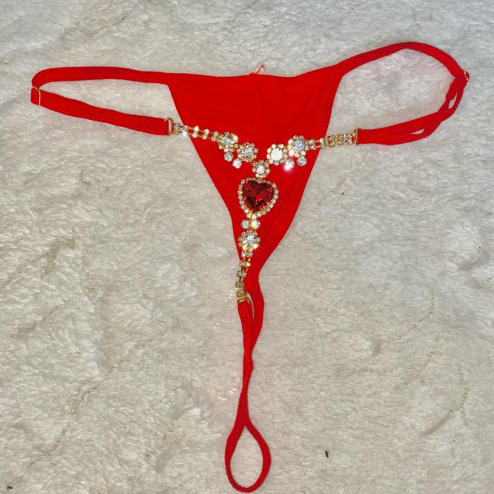 Red Embellished Thong